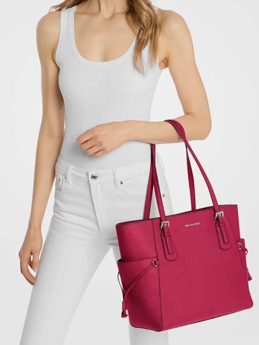 New Michael Kors Voyager Large Saffiano Leather Tote Dark Raspberry